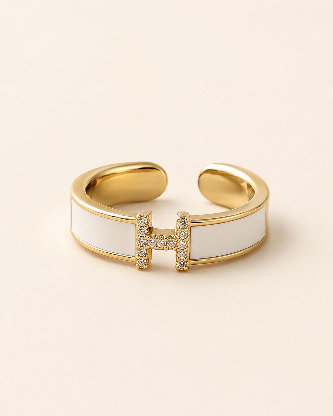 White Enamel Bar Ring — 18k gold-plated · CZ