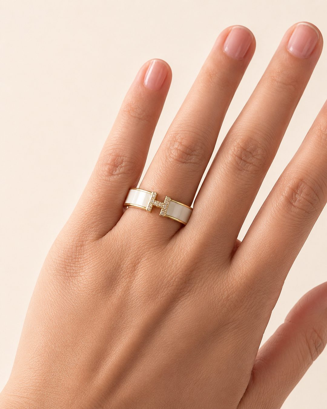 White Enamel Bar Ring — view 2