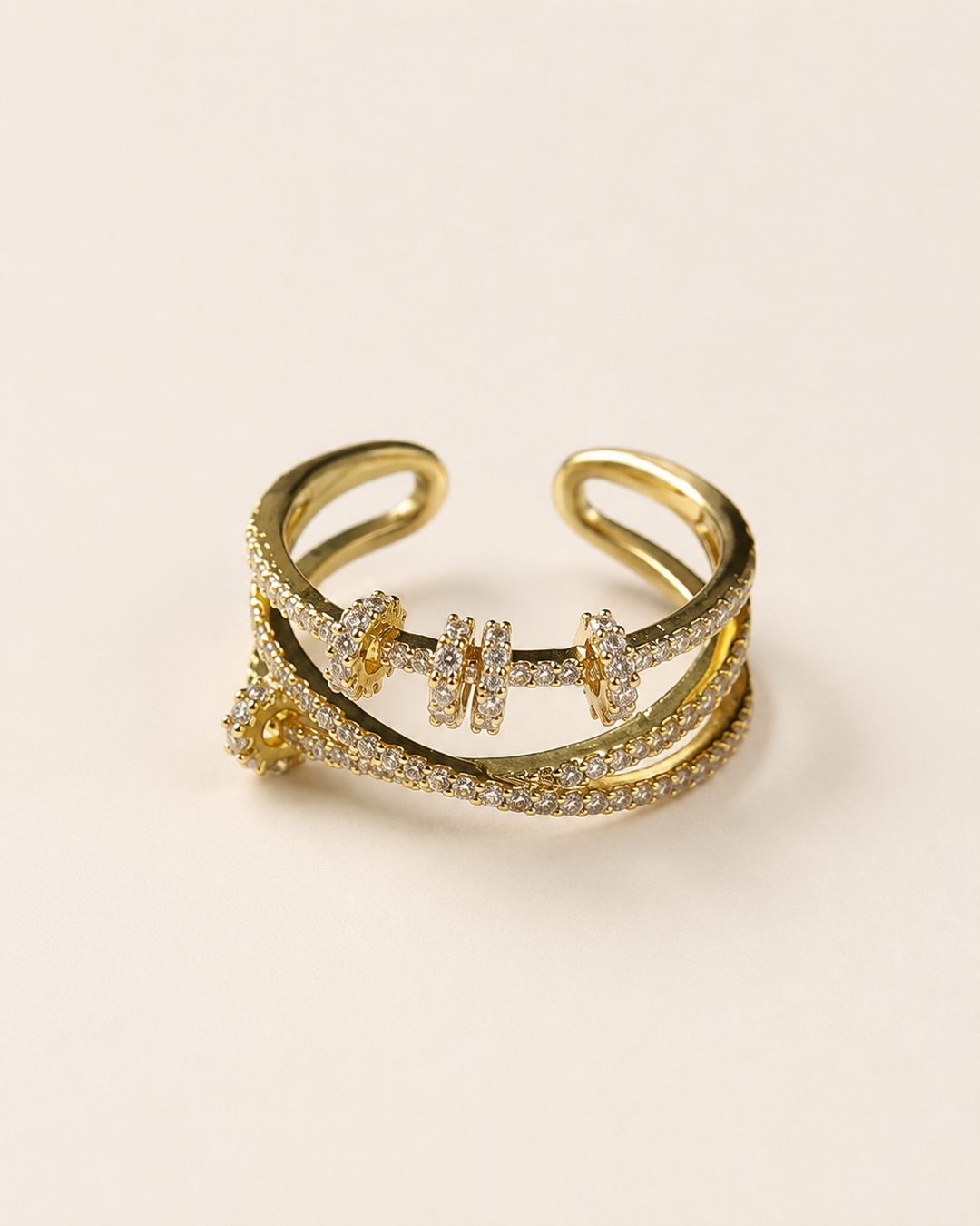 Twin-Band Pavé Ring — 18k gold-plated · CZ