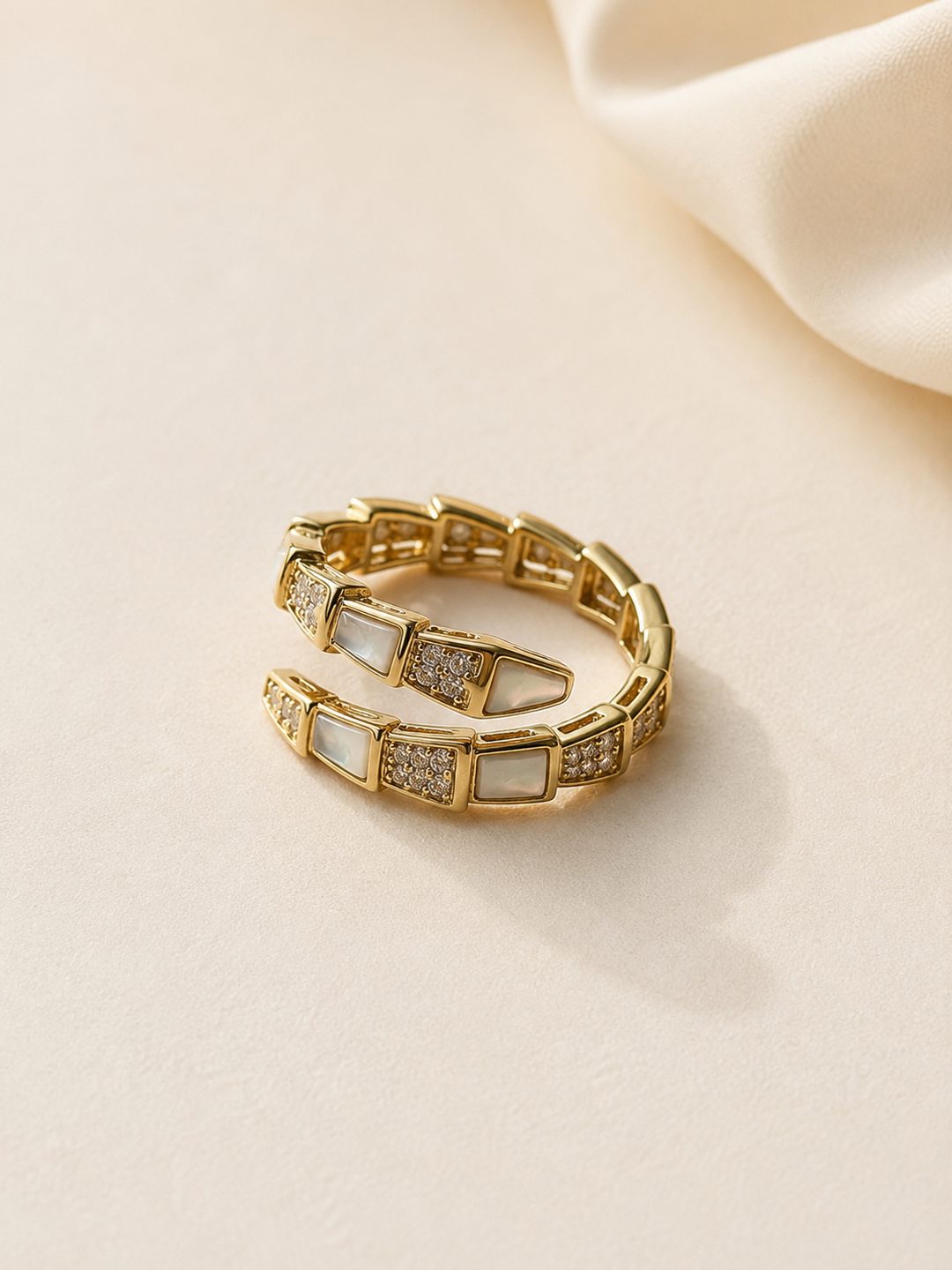 White Enamel Geometric Ring — 18k gold-plated · CZ