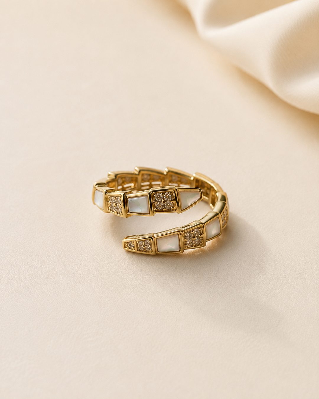 White Enamel Band Ring — 18k gold-plated · CZ