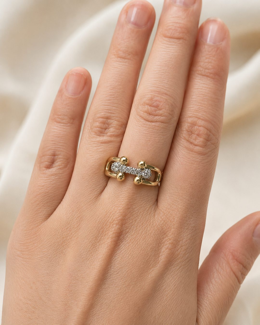 Gold Barbell Link Ring — view 2
