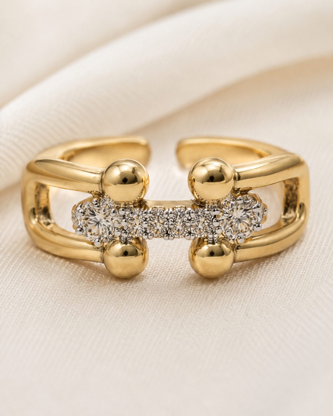 Gold Barbell Link Ring — view 3