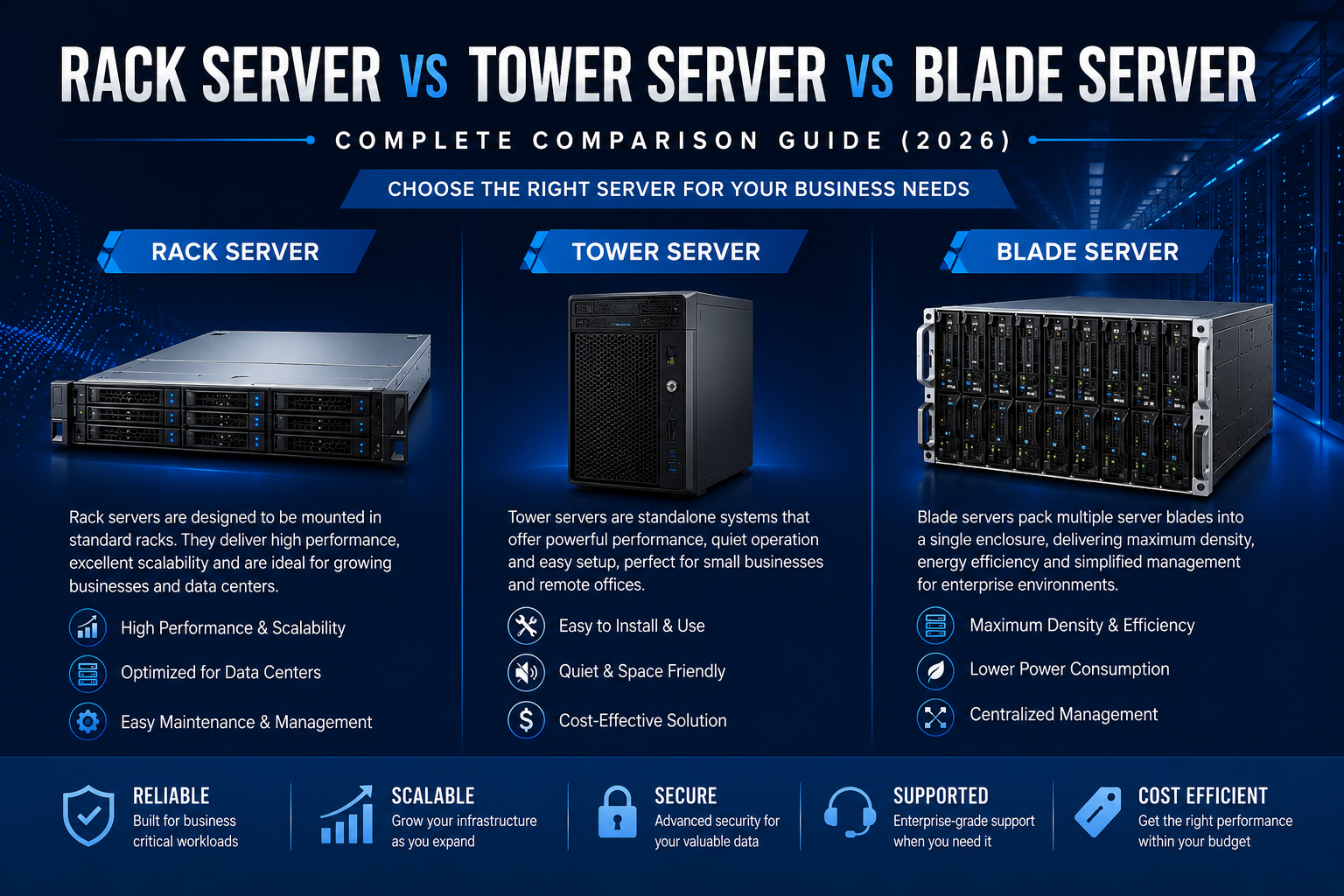 Rack Server vs Tower Server vs Blade Server: Complete Comparison Guide (2026)