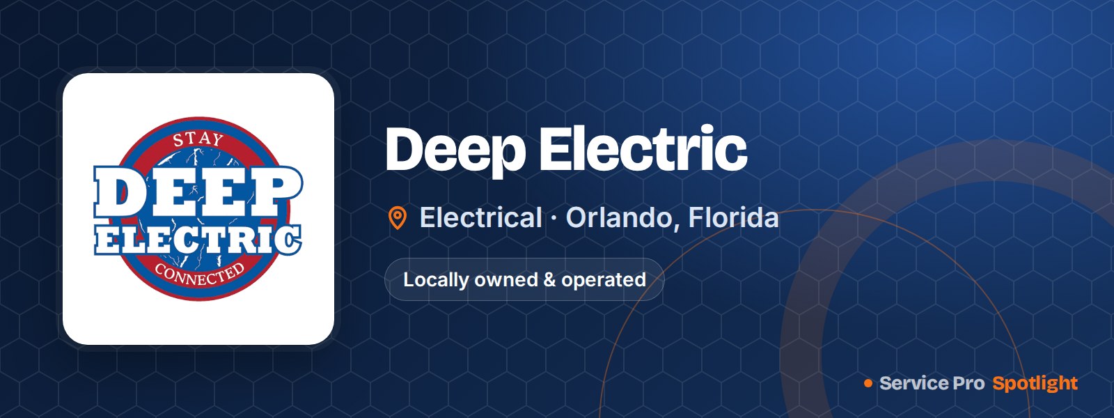Deep Electric logo on a Service Pro Spotlight header