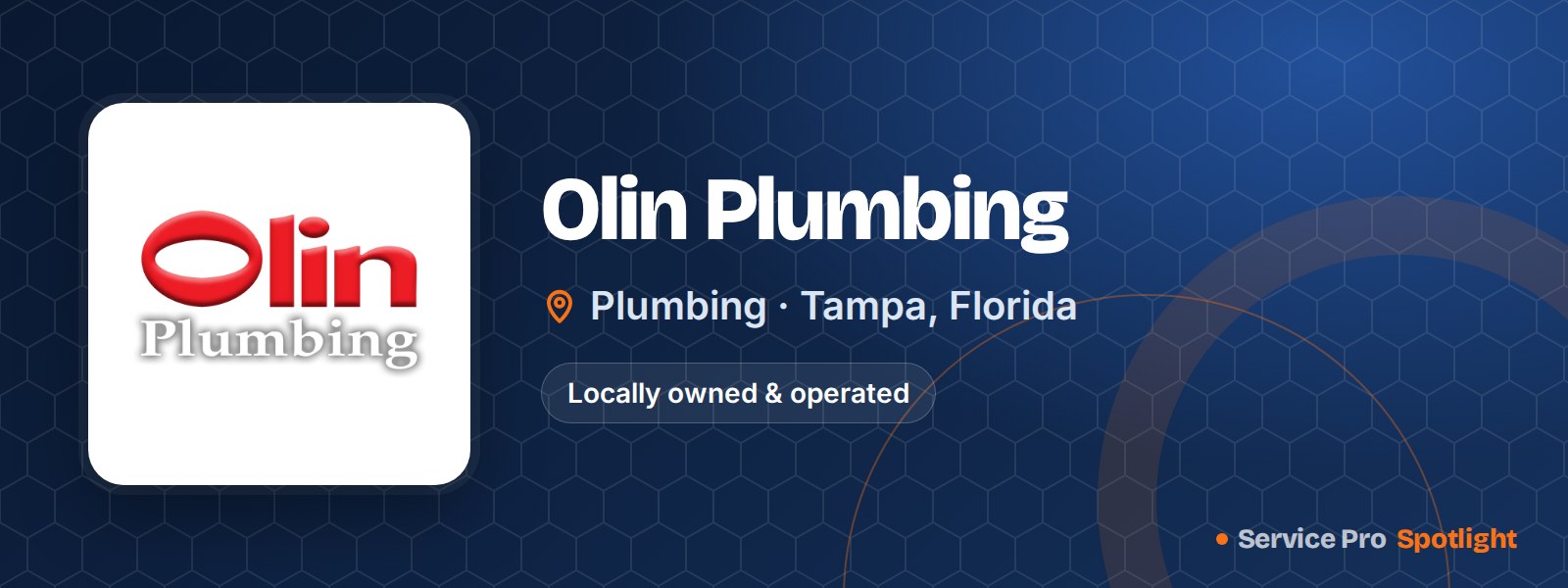Olin Plumbing logo on a Service Pro Spotlight header