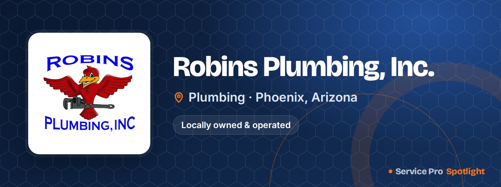 Robins Plumbing, Inc. logo on a Service Pro Spotlight header