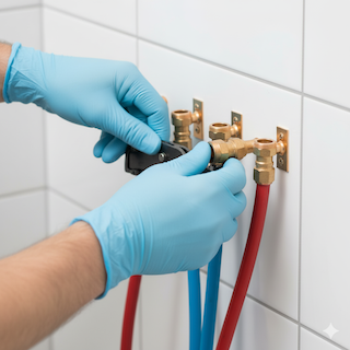 Plomero profesional en Ambato reparando una fuga de agua.