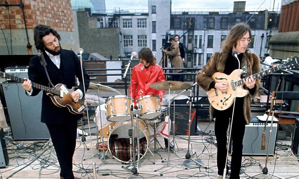 The Beatles performing on a rooftop. The band were among 108 artists whose names Rehan Ahmed placed on forged records during a seven-year counterfeiting operation.