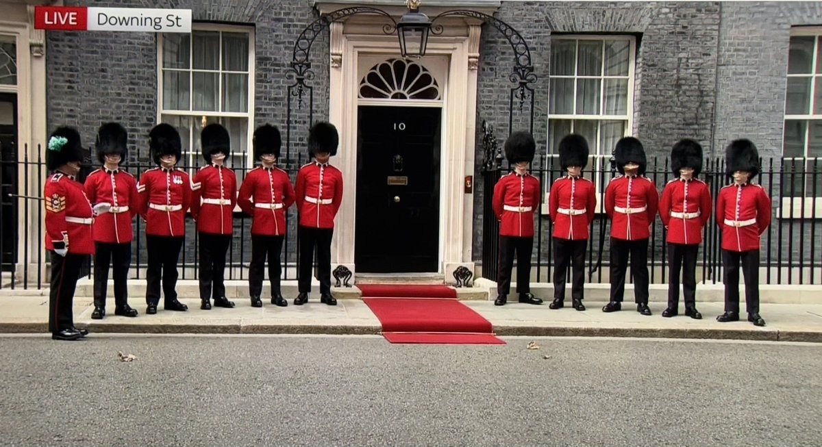 Irish Guards outside Downing Street, as Andy Burnham pledged to speed up missile delivery to Ukraine.