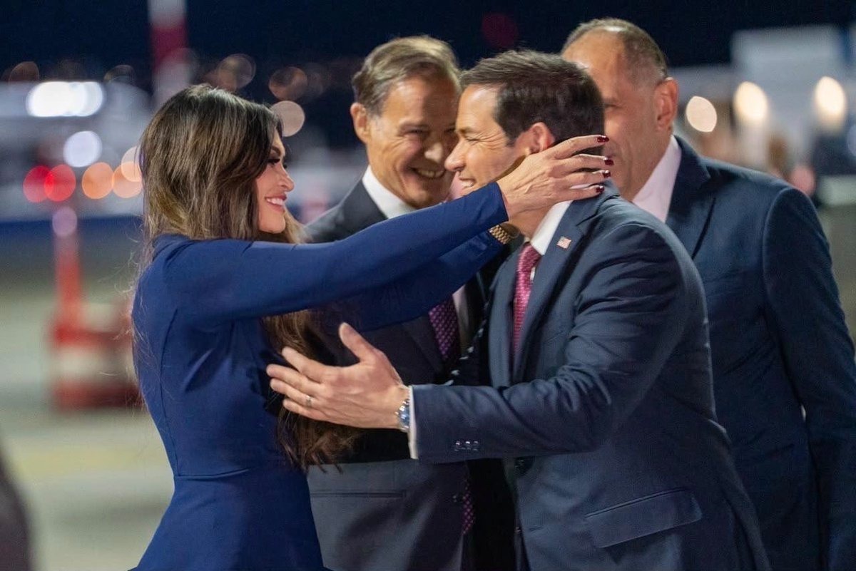 Kimberly Guilfoyle (left), US Ambassador to Greece, with Secretary of State Marco Rubio in Athens, as the Senate weighs a Foreign Relations Committee investigation into her conduct.