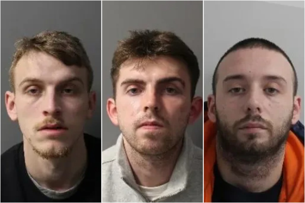 Ryan Brough, 34, and Max Tyson, 26, in police custody photographs, alongside a third gang member convicted in the West End raids — Flying Squad detective Will Wigzell said the gang used stolen vehicles and mopeds in an…
