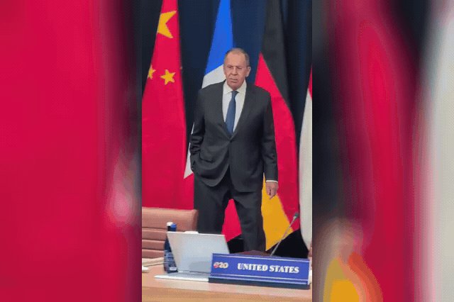 Sergei Lavrov at the G20, as Britain pushed all nations to cut the revenues funding what Ed Miliband called Putin's "barbaric war" — a veiled challenge to Donald Trump's recent sanctions waiver.