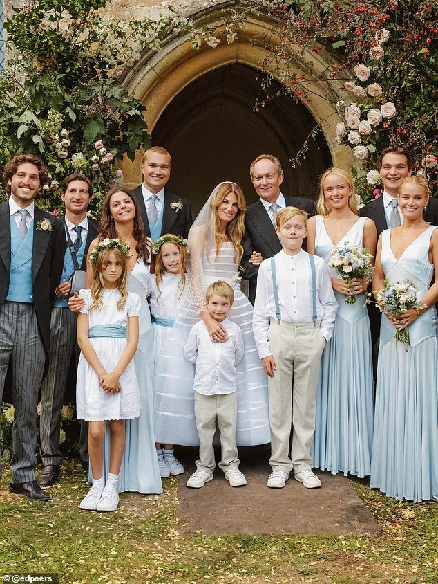 Jemima Goldsmith and Cameron O'Reilly (centre) with sons Sulaiman and Kasim Khan and bridesmaid Tyrian Khan-White — Cameron is the son of the late rugby star and former Heinz chairman Tony O'Reilly.