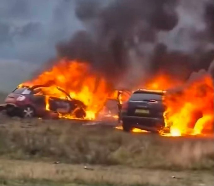 Masked youths torched cars at a vigil for the A66 crash victims, one of nine deaths in six days that have intensified scrutiny of Middlesbrough's crime crisis.