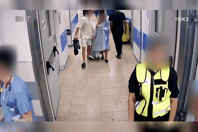 A corridor at Soroka Medical Center in Beersheba, where newly released security footage shows 674 people were treated in the first 24 hours — more than five times the number the hospital had ever rehearsed for.