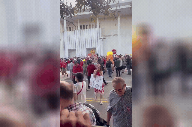 Protesters outside the Kennedy Center in Washington, as a federal judge orders 30 days' notice before any significant physical changes to the landmark — though organisers warn Trump could act without informing the court.
