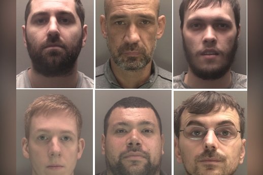 Merseyside Police custody photographs of Sam Murphy, Robert McGregor, Francis Stewart, Connor Whittle, Joshua De-Asha and Dylan McPartland, whose gang's raids yielded 82kg of cannabis, 4.3kg of cocaine and 0.5kg of…