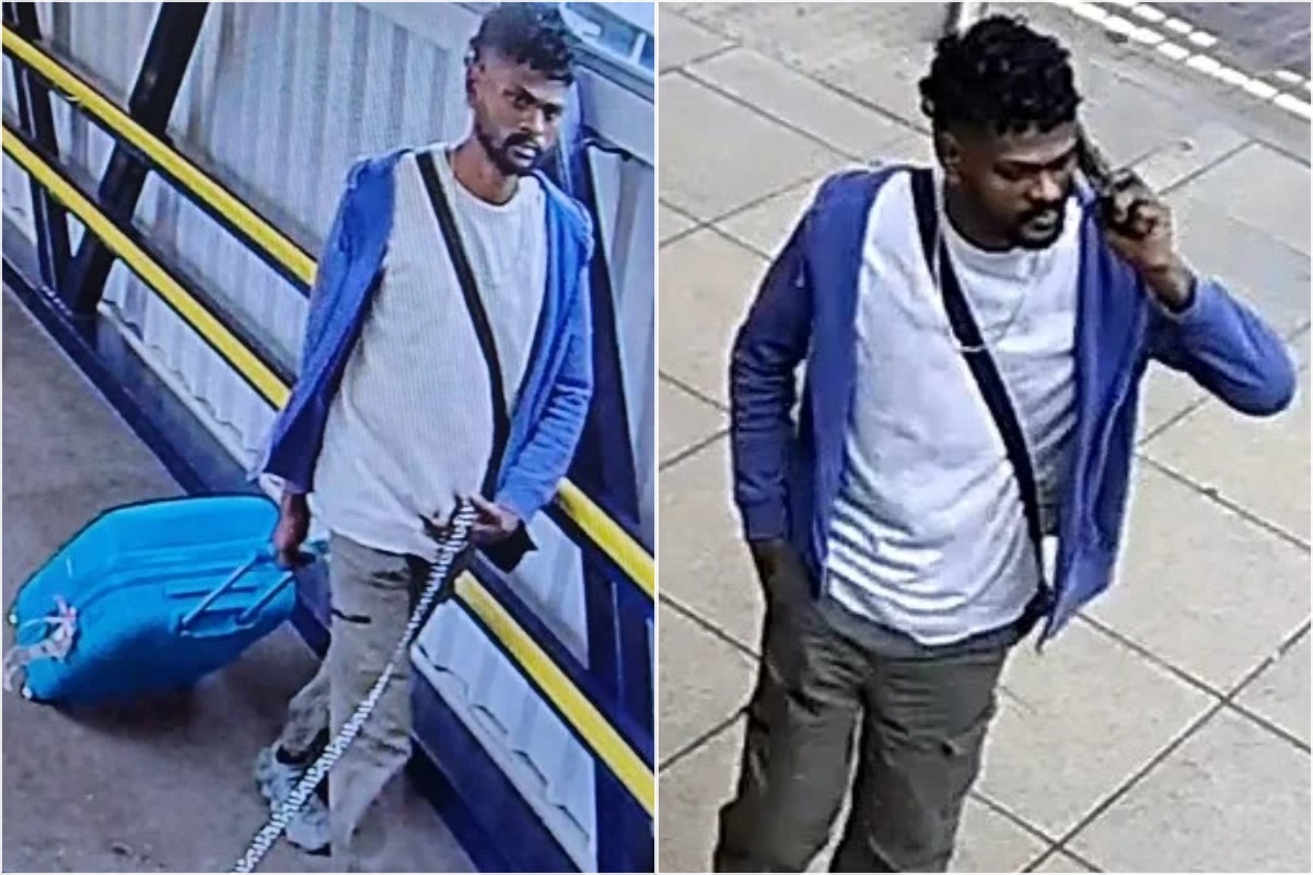 CCTV images of a man British Transport Police want to trace after a woman was repeatedly sexually assaulted as she slept on a train from Manchester Piccadilly, waking mid-assault before fleeing to another carriage.