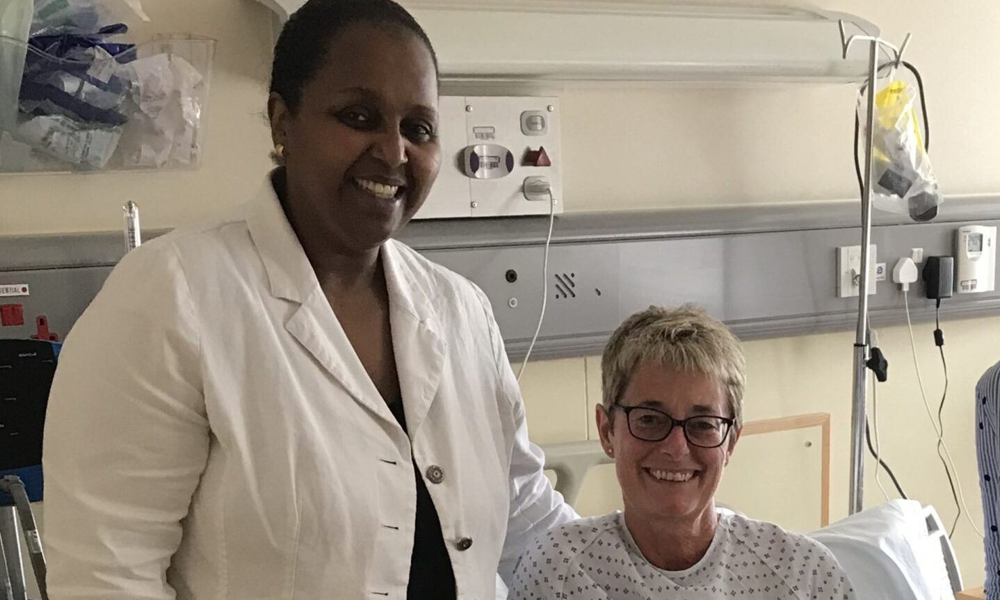Professor Sohier Elneil (left) with patient Deborah Biggadike, whose botched bladder operation was performed without her consent — Elneil now faces a suspended committal order after a process server said she instructed…