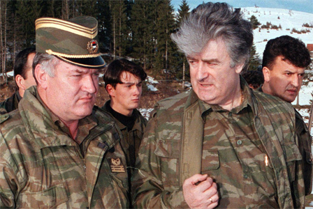 Ratko Mladić, shown with Radovan Karadzic — with whom the ICTY found he conspired to ethnically cleanse Bosnia for a Greater Serbia — died after suffering multiple strokes in recent months.