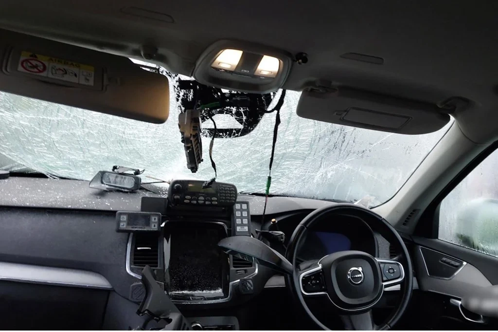 Essex driver who failed to stop is banned after an object from his car smashed a police windscreen