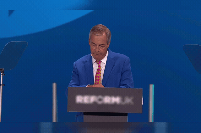 Nigel Farage addressing a Reform UK conference. The Electoral Commission is reviewing whether spending limits are "fit for purpose" after the party received two £36m crypto donations, giving it a £72m war chest that…
