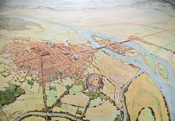 An artistic reconstruction of ancient Lutetia, the Parisii tribe's fortified settlement that historians had long debated could lie as far from Paris as Nanterre.