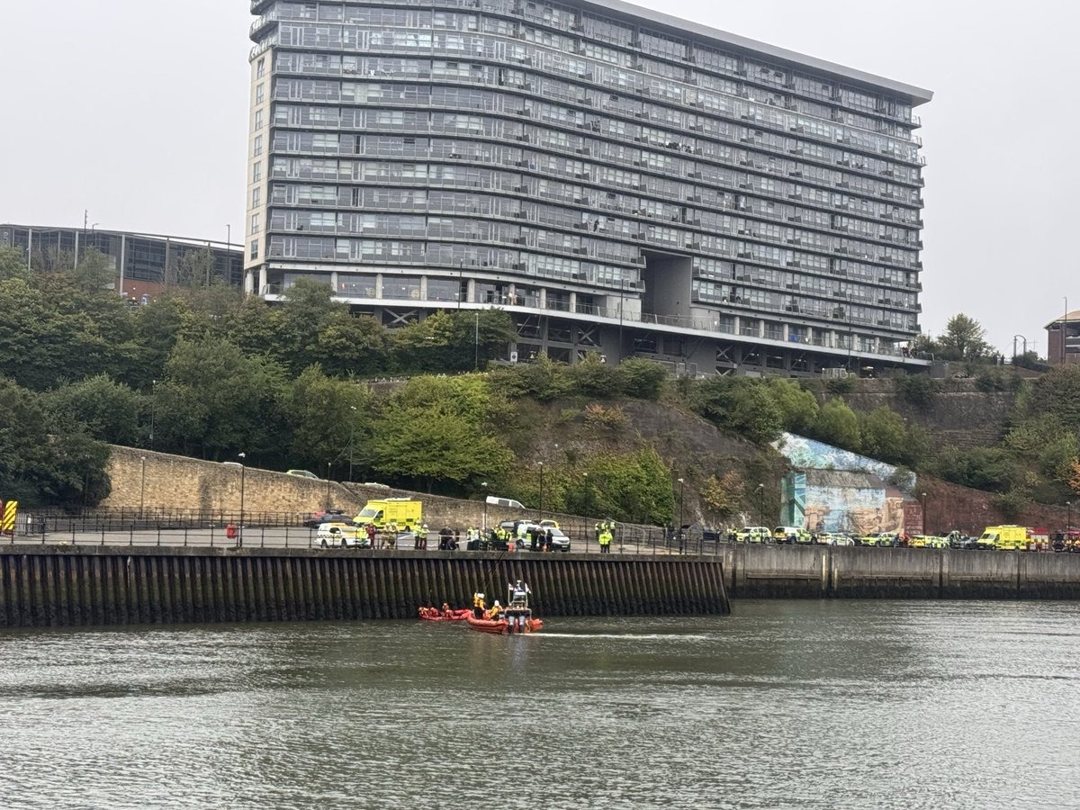 Emergency services on the River Wear near Wearmouth Bridge, Sunderland, where Jackson Duke, 17, and Luke Etheridge, 16, also died alongside Zara Shaw in Tuesday's tragedy.