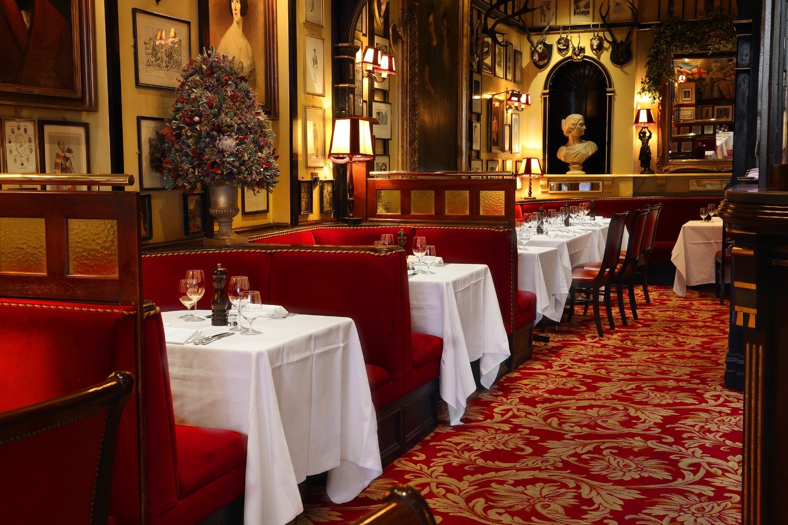 The dining room of Rules restaurant on Maiden Lane, Covent Garden, which Jean Pierre Mayhew has donated as an £11 million freehold gift to the National Trust after four decades of ownership.