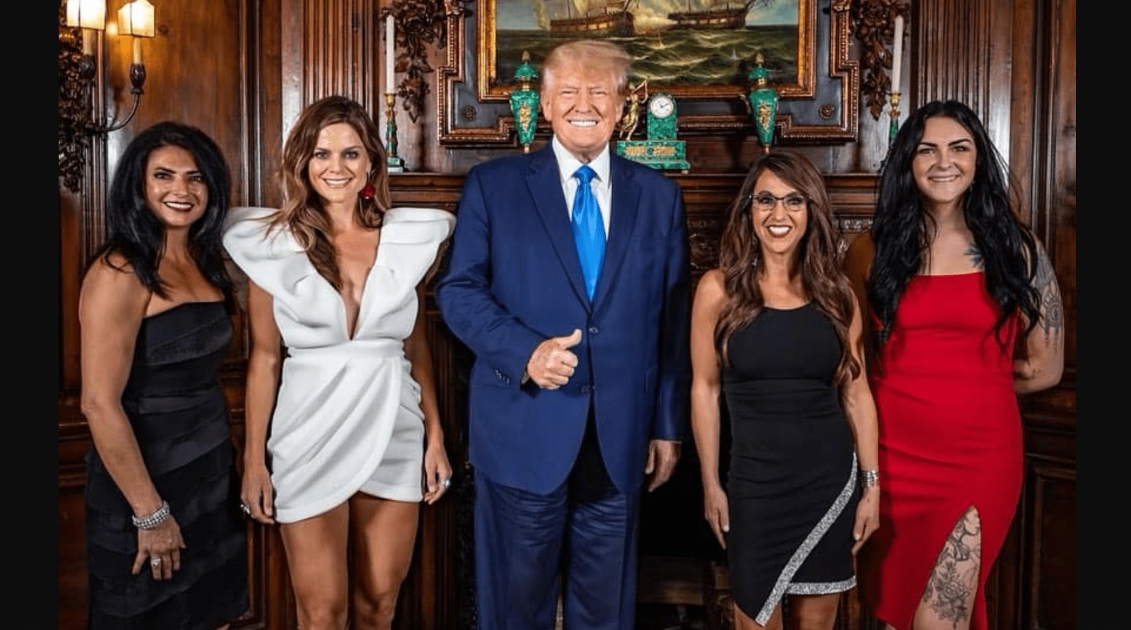 Lauren Boebert and Clarice Navarro Ratzlaff (far left), who the complaint alleges received around $200,000 in hush money after threatening to report their relationship to the House Ethics Committee.