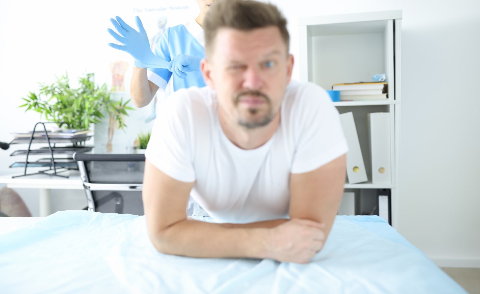 A clinical setting where a digital rectal examination is carried out — the procedure Jason Lee Webb was shadowing when he told a male patient it must be "nice" to have his "g-spot" stimulated.