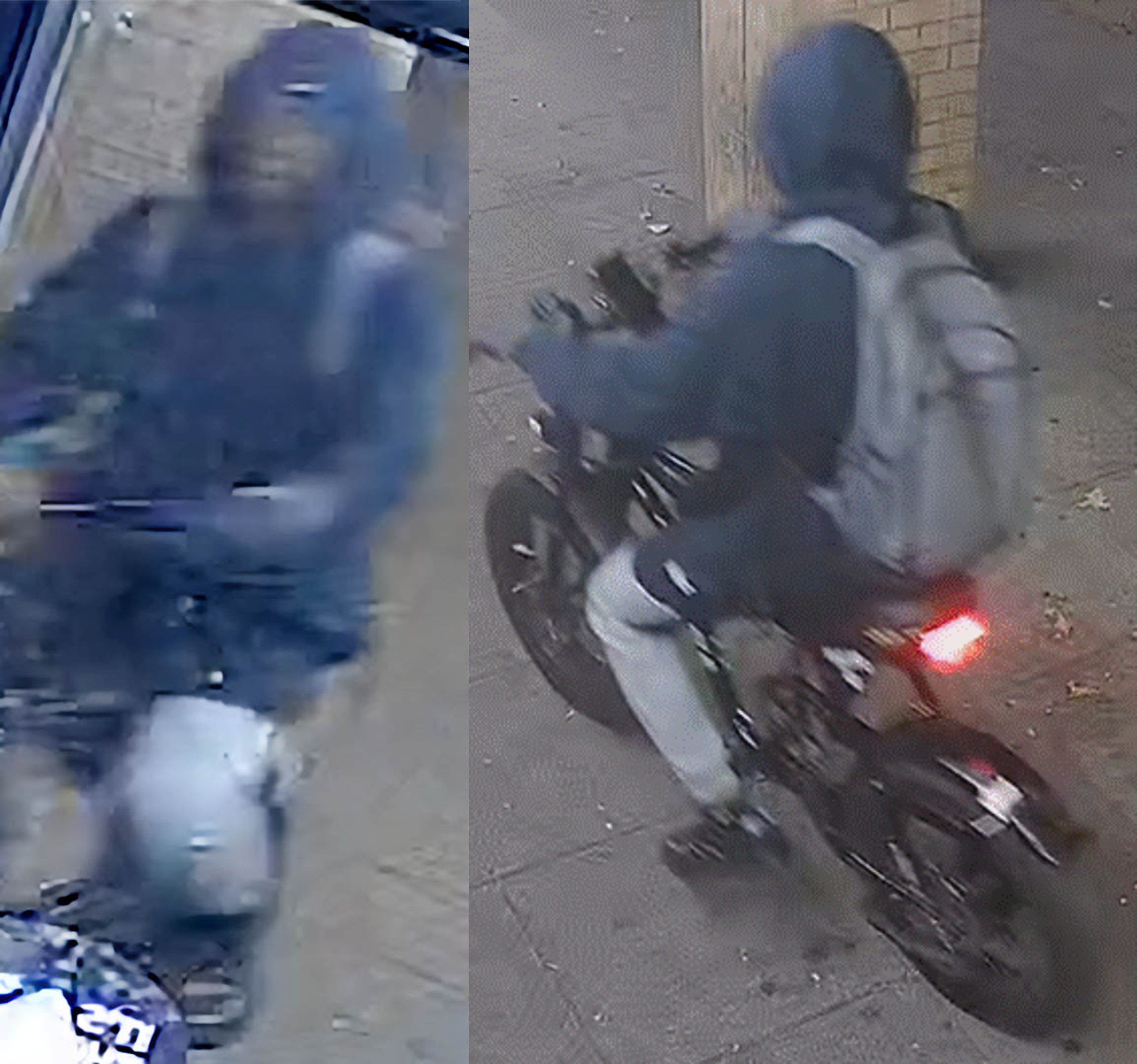 CCTV images of an unidentified man on a motorcycle that Thames Valley Police believe may have information to help their investigation into the attacks on two women near Conniburrow.