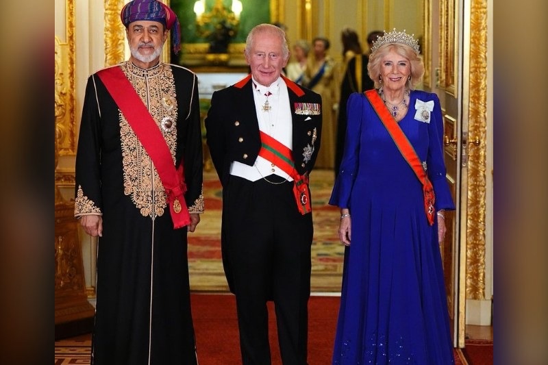 King Charles III with Sultan Haitham bin Tarik Al Said at Windsor Castle, ahead of the Sultan's talks with Prime Minister Andy Burnham on a two-way investment deal marking Burnham's first state-visit diplomacy in office.