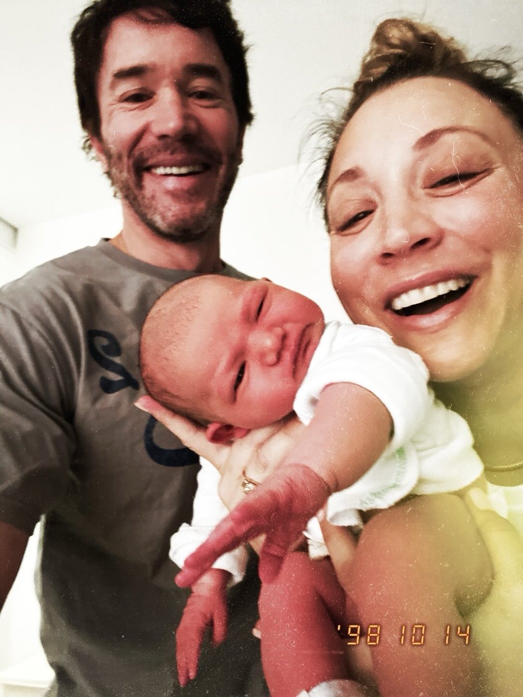 Kaley Cuoco with her fiancé Tom Pelphrey and newborn daughter Philomena Carmine Bobby Pelphrey, whom Pelphrey called the couple's "youngest queen" as he hailed Cuoco a "champion.