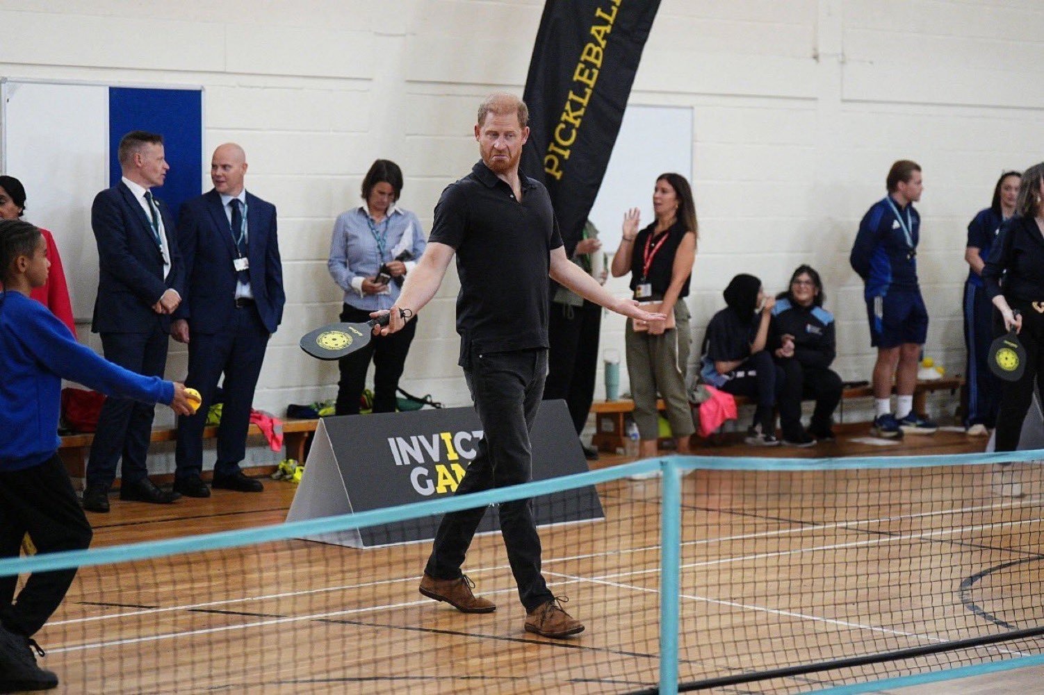 Prince Harry playing pickleball with Birmingham schoolchildren as part of the new Invictus Spirit school resilience programme, which he launched on Friday after Archie, 7, and Lilibet, 5, started school following the…
