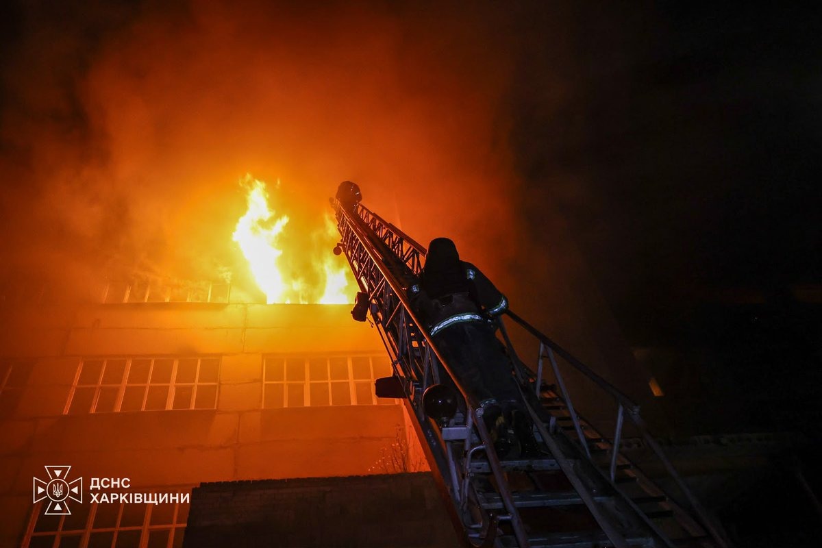 A firefighter battles a blaze in Kharkiv; Russian strikes on Ukraine's energy infrastructure also hit a combined heat and power plant in Kyiv and four electrical substations in the Dnipro region overnight.