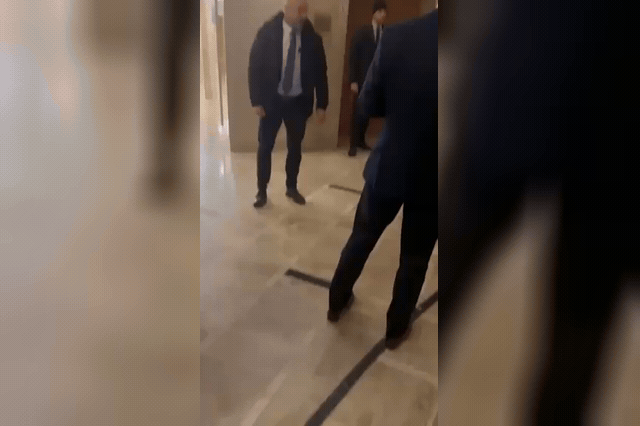 President Karol Nawrocki inside the Constitutional Tribunal in the early hours of Saturday, confronting Anna Korwin-Piotrowska, the government-backed judge who declared herself head of the court, and the other newly appointed judges, telling them they 'are not judges'. He had turned his plane around mid-flight to Senegal to return to Warsaw.
