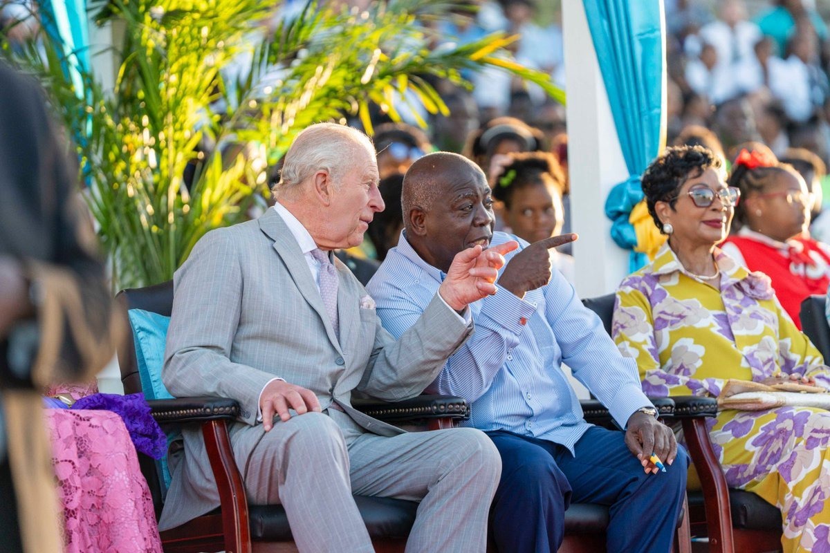 King Charles (left) with Philip Davis, Prime Minister of the Bahamas, as the Bahamas National Reparations Committee said the King's remarks "fall short of what justice requires.