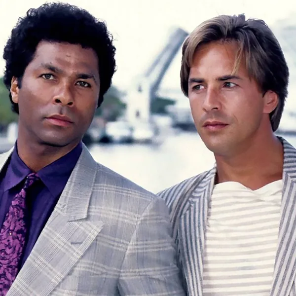 Don Johnson and Philip Michael Thomas, who played Crockett and Tubbs in the original series, as Universal releases a first look at its reboot starring Austin Butler and Michael B. Jordan.