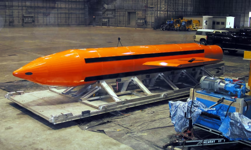 A GBU-43/B Massive Ordnance Air Blast bomb — the so-called "mother of all bombs" — which CNN reports the US military has drawn up plans to drop on Iran's nuclear sites.