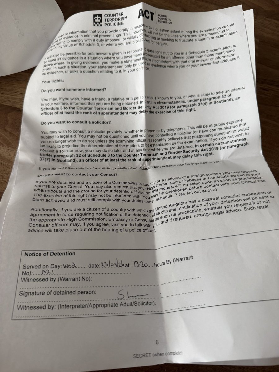 Stephen Yaxley-Lennon, known as Tommy Robinson, was detained by Counter Terrorism Police at an airport on Wednesday — the second such stop this year, following a June detention at Heathrow where his phones were seized.