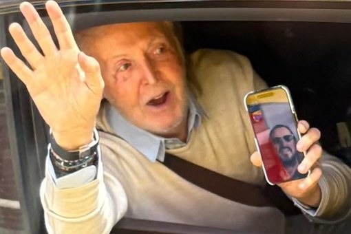 Paul McCartney, who has joked he texted Sam Mendes "don't do this!" over biopics repeatedly depicting him as shorter than John Lennon, on a Liverpool tour bus in July.