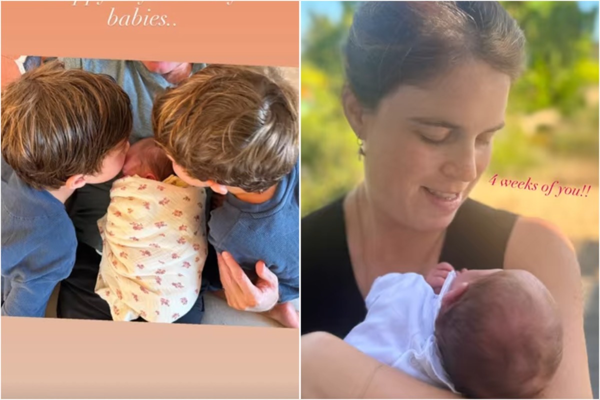 Princess Eugenie with brothers August and Ernest and baby Adelaide, who was born in Lisbon on 3 August and joins a family Eugenie celebrated on her eighth wedding anniversary to Jack Brooksbank.