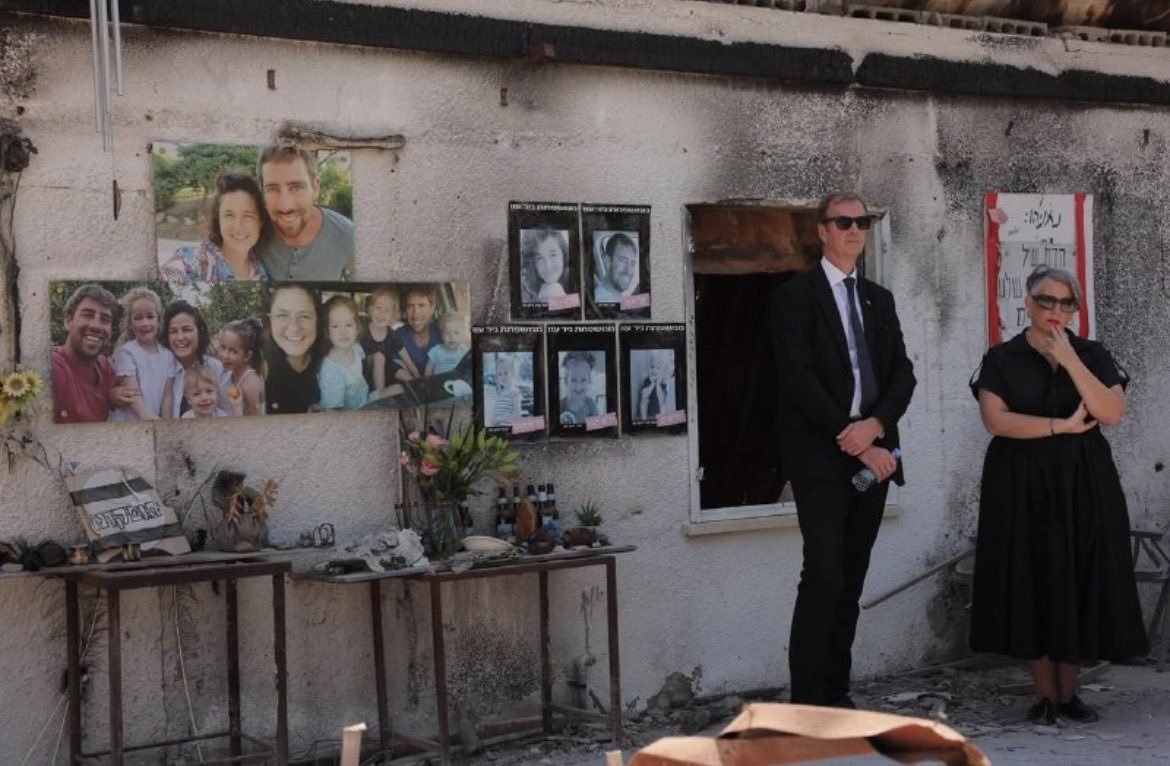 The fire-damaged buildings of Kibbutz Nir Oz, where one in four residents was killed or taken hostage — this is the first anniversary to pass with no hostages still in captivity.