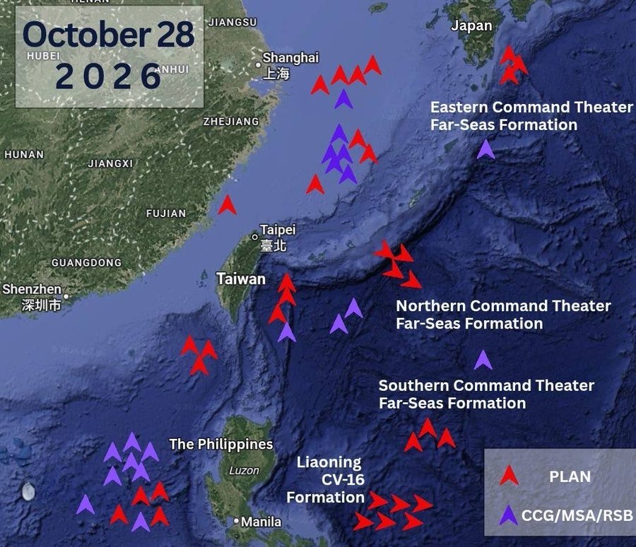 Joseph Wu, secretary-general of Taiwan's National Security Council, whose published map shows China's aircraft carrier Liaoning and its battle group positioned east of the Philippines among 53 vessels he described as an…