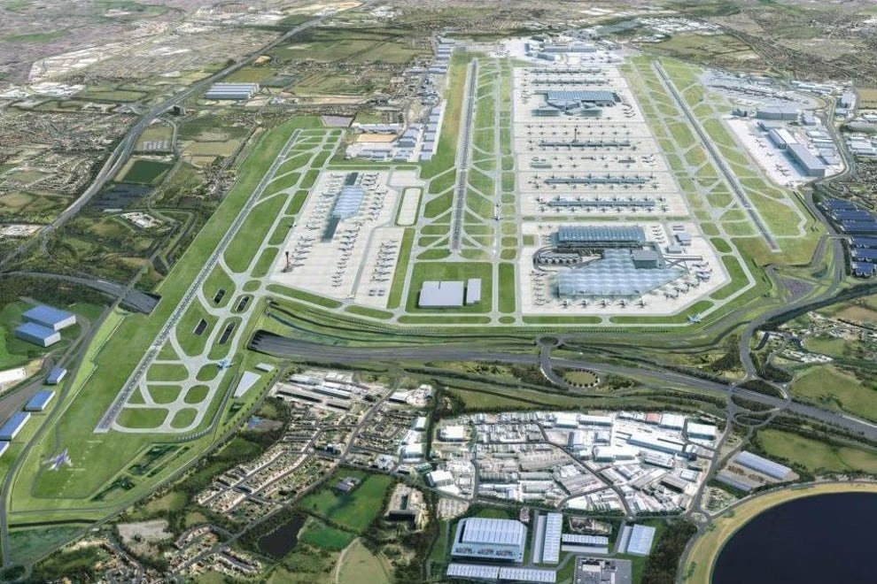 An aerial view of Heathrow's third runway plan, which Thomas Woldbye has warned would see investment diverted elsewhere if scrapped, while Andy Burnham refuses to back expansion.