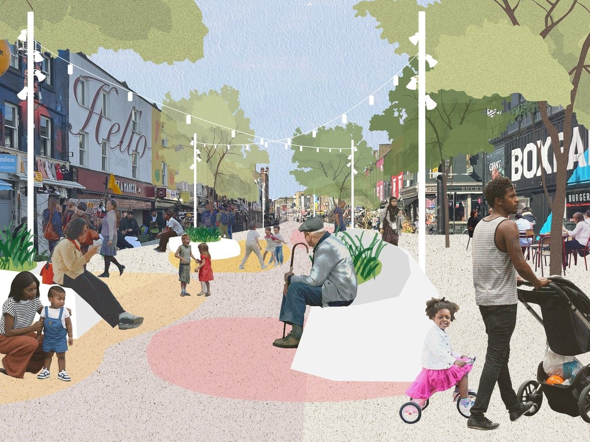 Camden High Street, where Camden Council's 18-month pedestrianisation trial recorded a 14.4 per cent drop in harmful NO2 levels and zero collisions, is now permanently closed to cars.