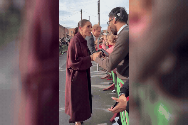 Meghan greets well-wishers outside Nottingham's Community Recording Studio, telling fans "it's great to be back" at her first UK public appearance since the late Queen's funeral in 2022.