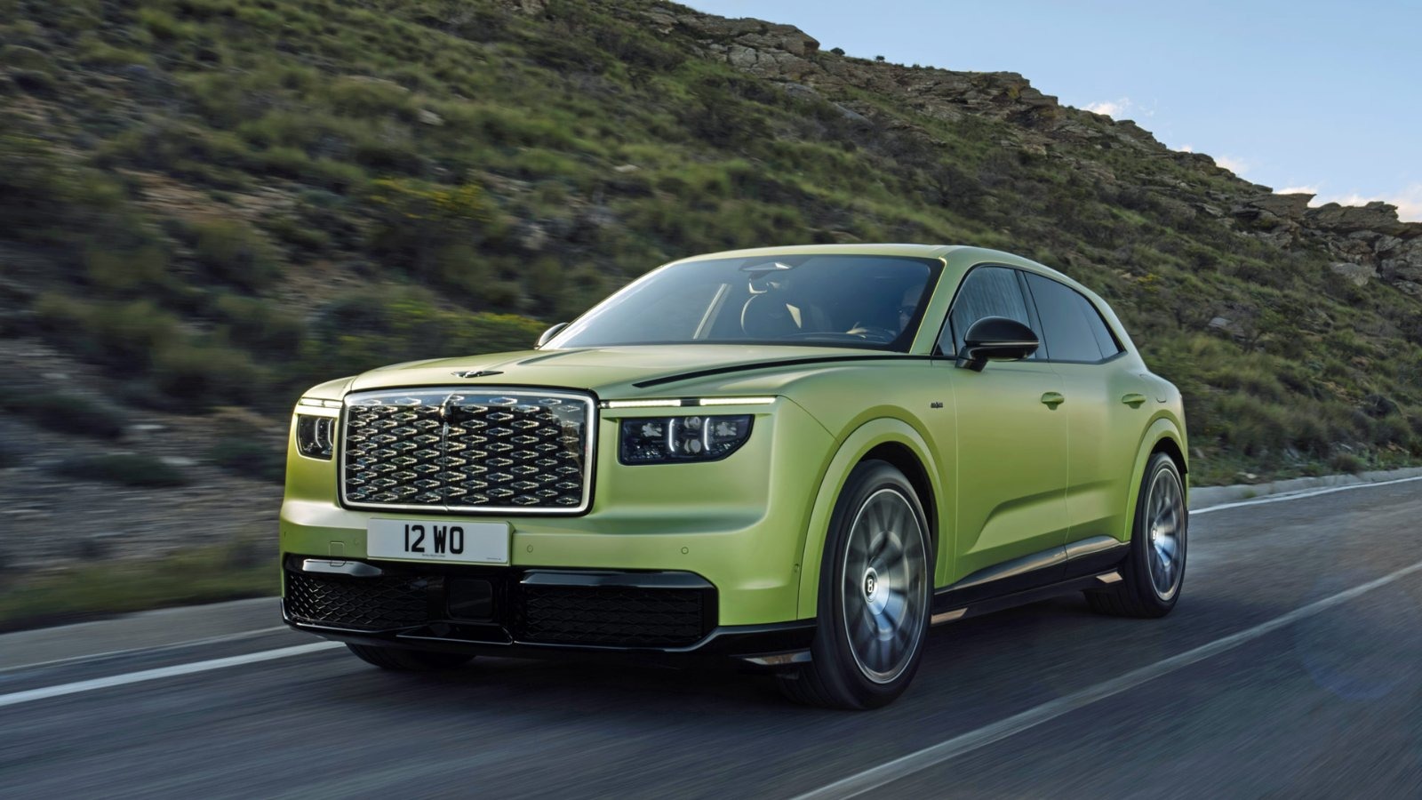 A Bentley Torcal SUV, fitted with handcrafted fake engine sounds — drums, viola and bass guitar — to mimic its old V8 growl, following a £350m investment to upgrade Bentley's Crewe factory.